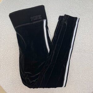 Victoria's Secret PINK Stretch Black Velvet Leggings with White Stripes L